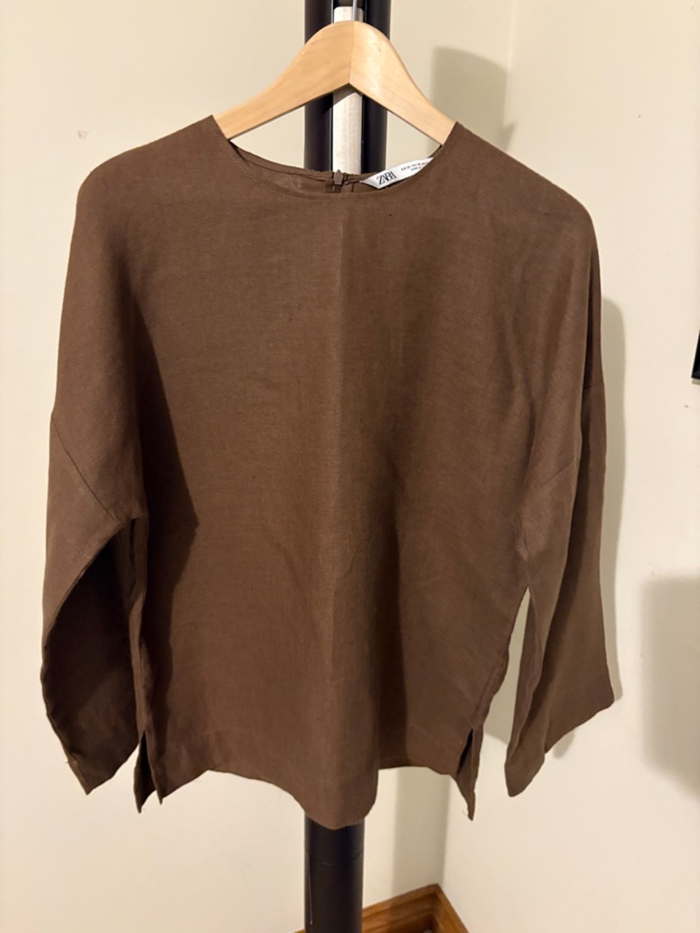 Zara Chestnut Brown Relaxed Boxy 100% linen Top
